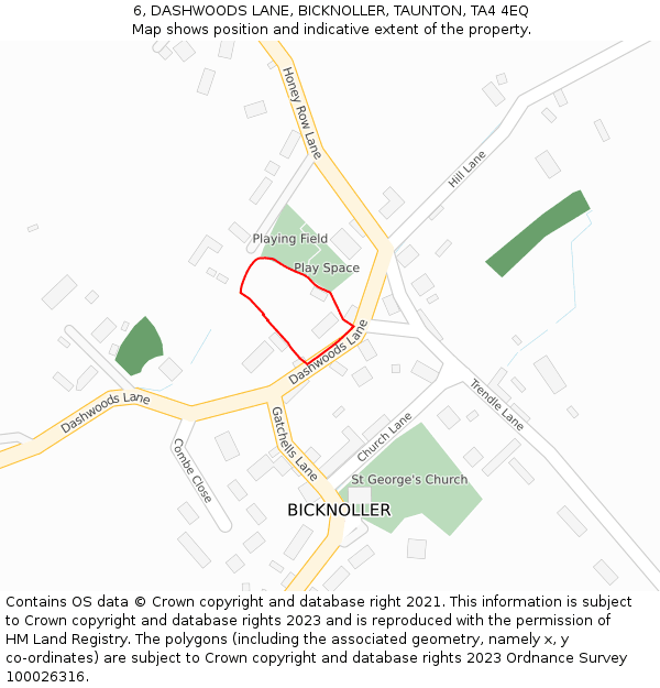 6, DASHWOODS LANE, BICKNOLLER, TAUNTON, TA4 4EQ: Location map and indicative extent of plot