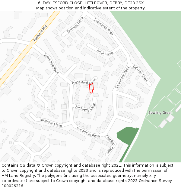6, DAYLESFORD CLOSE, LITTLEOVER, DERBY, DE23 3SX: Location map and indicative extent of plot