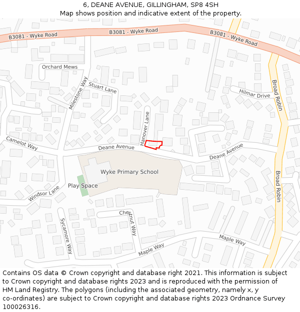 6, DEANE AVENUE, GILLINGHAM, SP8 4SH: Location map and indicative extent of plot