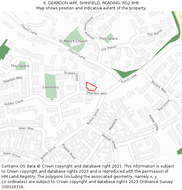 6, DEARDON WAY, SHINFIELD, READING, RG2 9HE: Location map and indicative extent of plot