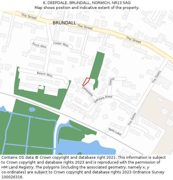 6, DEEPDALE, BRUNDALL, NORWICH, NR13 5AG: Location map and indicative extent of plot