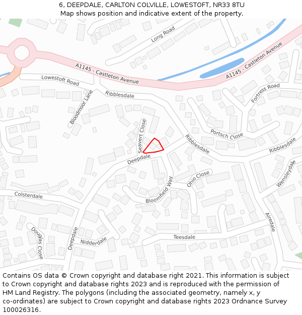 6, DEEPDALE, CARLTON COLVILLE, LOWESTOFT, NR33 8TU: Location map and indicative extent of plot