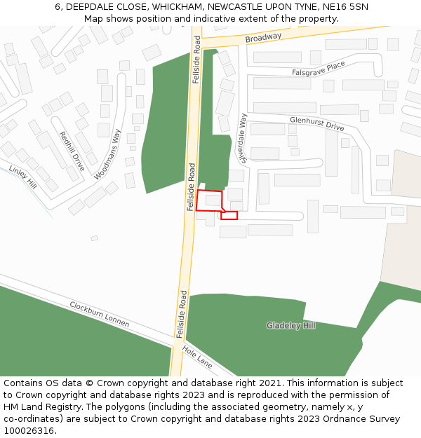 6, DEEPDALE CLOSE, WHICKHAM, NEWCASTLE UPON TYNE, NE16 5SN: Location map and indicative extent of plot