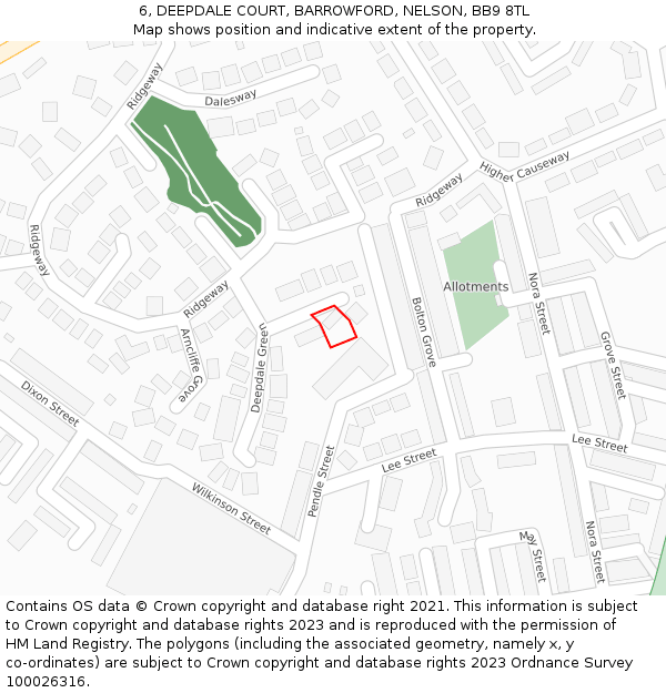 6, DEEPDALE COURT, BARROWFORD, NELSON, BB9 8TL: Location map and indicative extent of plot