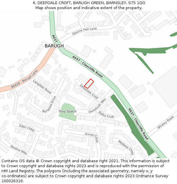 6, DEEPDALE CROFT, BARUGH GREEN, BARNSLEY, S75 1QG: Location map and indicative extent of plot