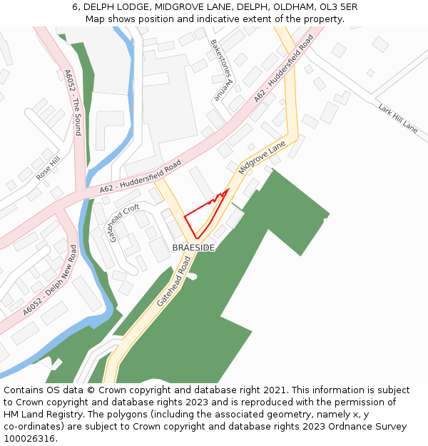6, DELPH LODGE, MIDGROVE LANE, DELPH, OLDHAM, OL3 5ER: Location map and indicative extent of plot