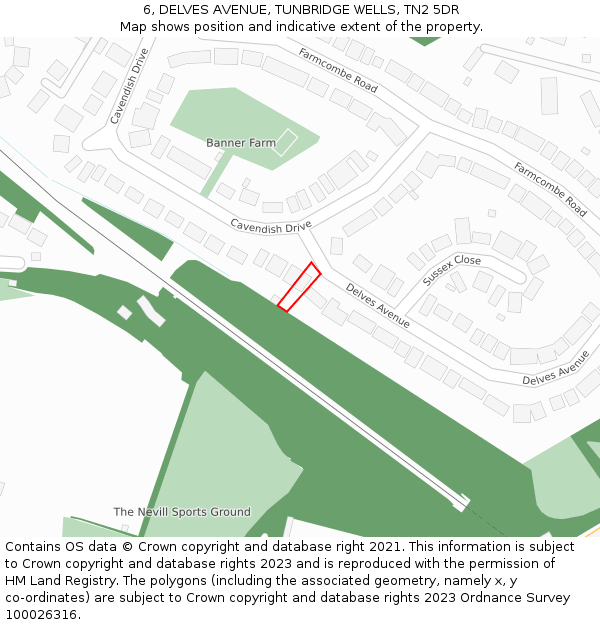 6, DELVES AVENUE, TUNBRIDGE WELLS, TN2 5DR: Location map and indicative extent of plot