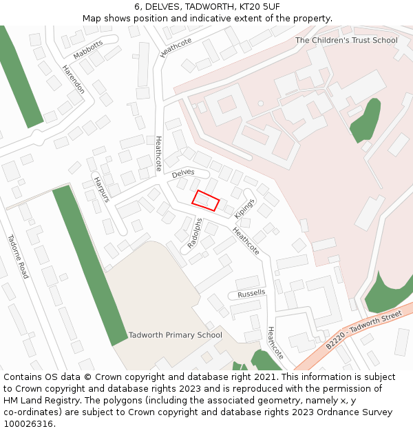 6, DELVES, TADWORTH, KT20 5UF: Location map and indicative extent of plot