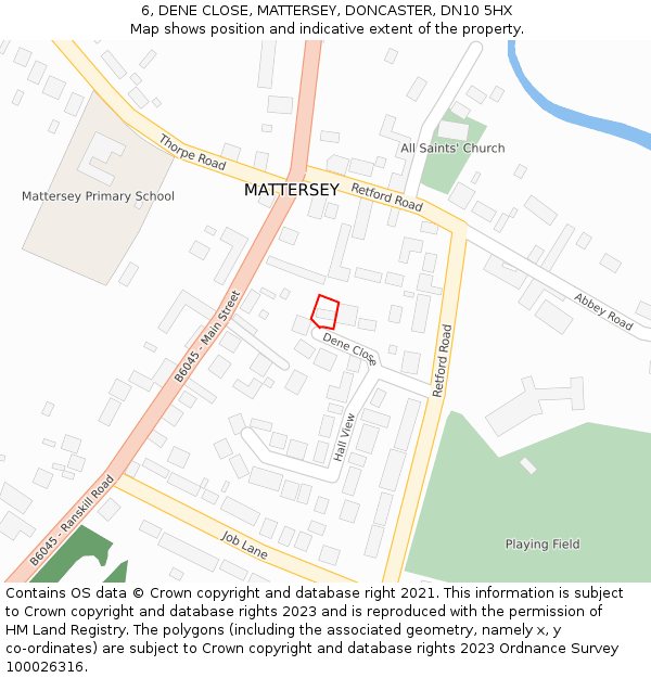 6, DENE CLOSE, MATTERSEY, DONCASTER, DN10 5HX: Location map and indicative extent of plot