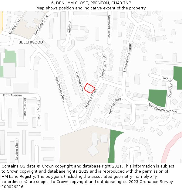 6, DENHAM CLOSE, PRENTON, CH43 7NB: Location map and indicative extent of plot