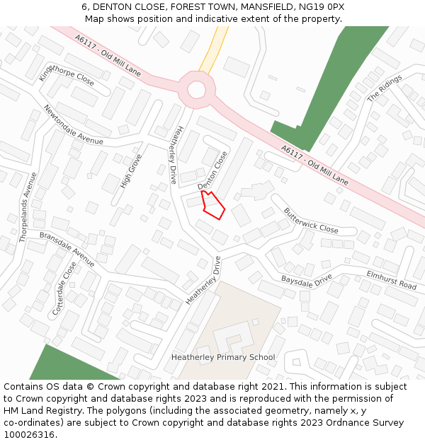 6, DENTON CLOSE, FOREST TOWN, MANSFIELD, NG19 0PX: Location map and indicative extent of plot