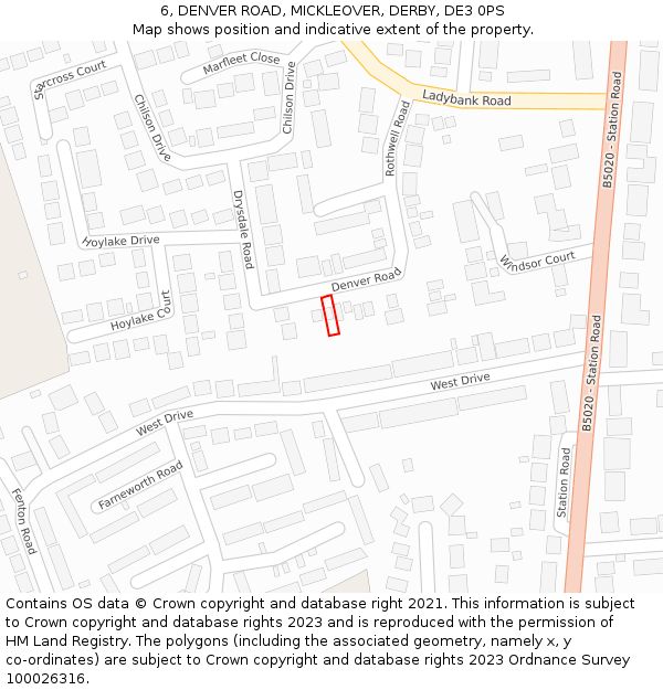 6, DENVER ROAD, MICKLEOVER, DERBY, DE3 0PS: Location map and indicative extent of plot