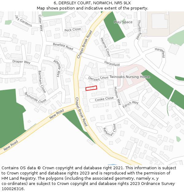 6, DERSLEY COURT, NORWICH, NR5 9LX: Location map and indicative extent of plot