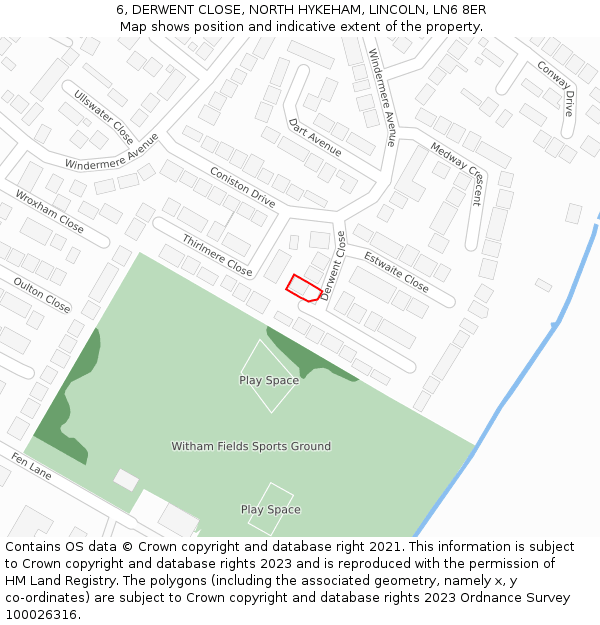 6, DERWENT CLOSE, NORTH HYKEHAM, LINCOLN, LN6 8ER: Location map and indicative extent of plot
