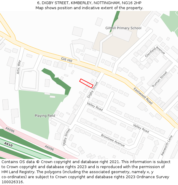 6, DIGBY STREET, KIMBERLEY, NOTTINGHAM, NG16 2HP: Location map and indicative extent of plot