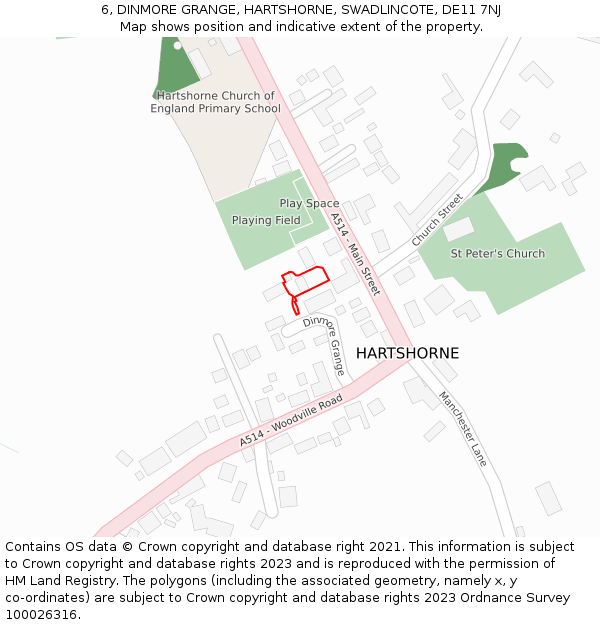 6, DINMORE GRANGE, HARTSHORNE, SWADLINCOTE, DE11 7NJ: Location map and indicative extent of plot