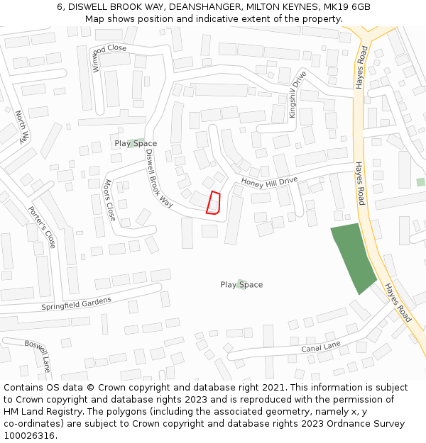 6, DISWELL BROOK WAY, DEANSHANGER, MILTON KEYNES, MK19 6GB: Location map and indicative extent of plot