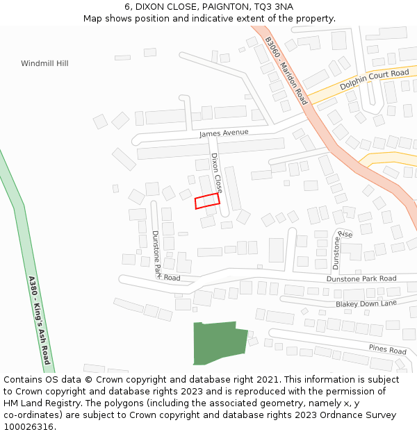 6, DIXON CLOSE, PAIGNTON, TQ3 3NA: Location map and indicative extent of plot