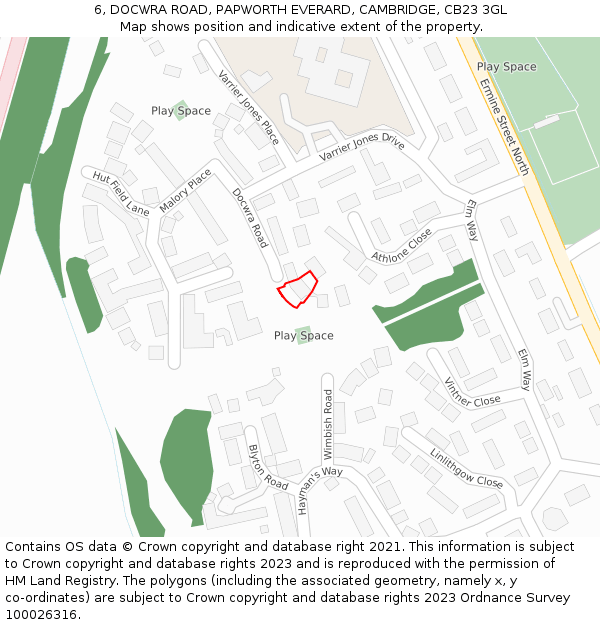 6, DOCWRA ROAD, PAPWORTH EVERARD, CAMBRIDGE, CB23 3GL: Location map and indicative extent of plot