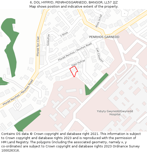 6, DOL HYFRYD, PENRHOSGARNEDD, BANGOR, LL57 2JZ: Location map and indicative extent of plot