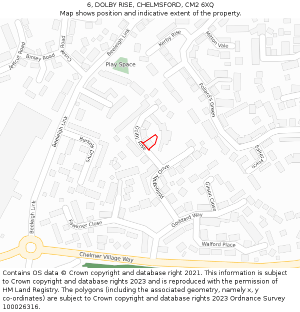 6, DOLBY RISE, CHELMSFORD, CM2 6XQ: Location map and indicative extent of plot