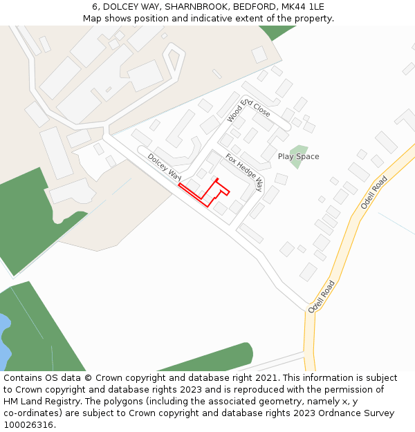 6, DOLCEY WAY, SHARNBROOK, BEDFORD, MK44 1LE: Location map and indicative extent of plot