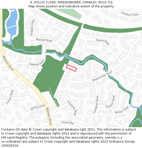 6, DOLLIS CLOSE, MAIDENBOWER, CRAWLEY, RH10 7UJ: Location map and indicative extent of plot