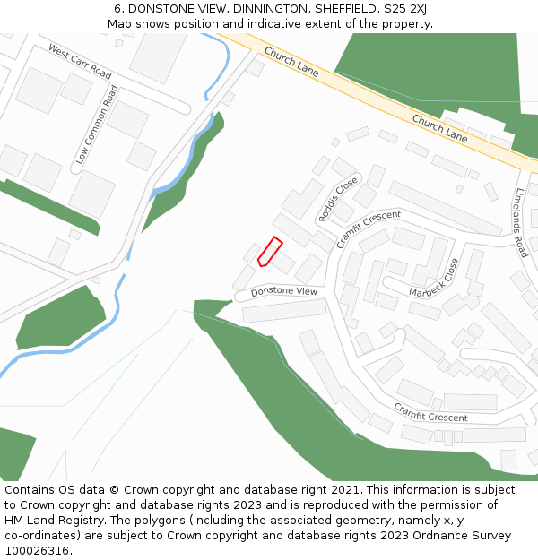 6, DONSTONE VIEW, DINNINGTON, SHEFFIELD, S25 2XJ: Location map and indicative extent of plot