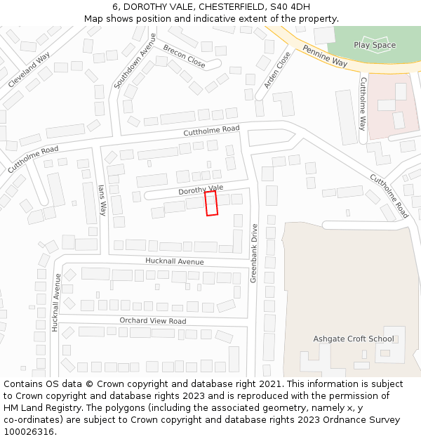 6, DOROTHY VALE, CHESTERFIELD, S40 4DH: Location map and indicative extent of plot