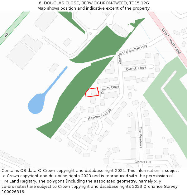 6, DOUGLAS CLOSE, BERWICK-UPON-TWEED, TD15 1PG: Location map and indicative extent of plot