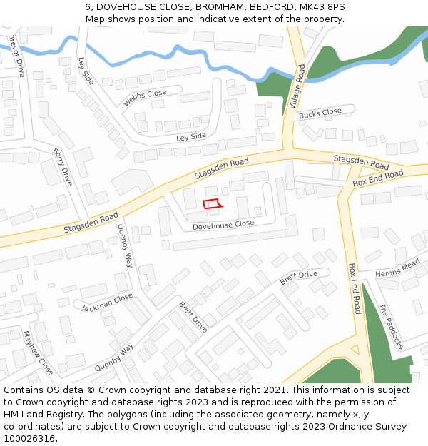 6, DOVEHOUSE CLOSE, BROMHAM, BEDFORD, MK43 8PS: Location map and indicative extent of plot