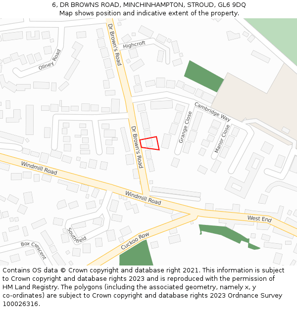 6, DR BROWNS ROAD, MINCHINHAMPTON, STROUD, GL6 9DQ: Location map and indicative extent of plot