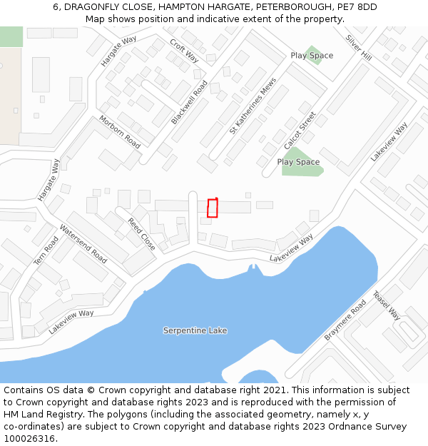 6, DRAGONFLY CLOSE, HAMPTON HARGATE, PETERBOROUGH, PE7 8DD: Location map and indicative extent of plot
