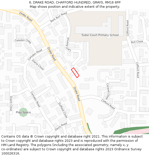 6, DRAKE ROAD, CHAFFORD HUNDRED, GRAYS, RM16 6PP: Location map and indicative extent of plot