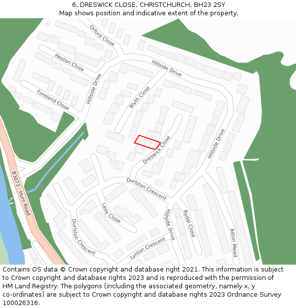6, DRESWICK CLOSE, CHRISTCHURCH, BH23 2SY: Location map and indicative extent of plot