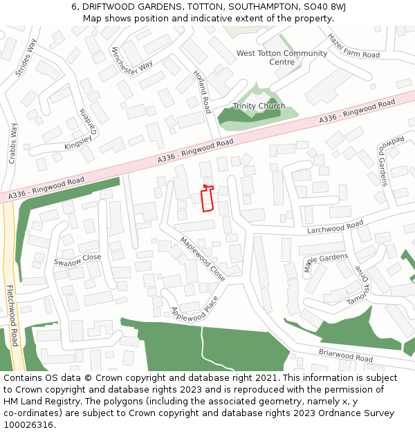 6, DRIFTWOOD GARDENS, TOTTON, SOUTHAMPTON, SO40 8WJ: Location map and indicative extent of plot