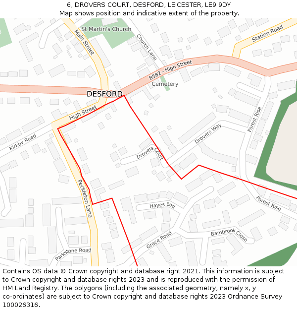 6, DROVERS COURT, DESFORD, LEICESTER, LE9 9DY: Location map and indicative extent of plot
