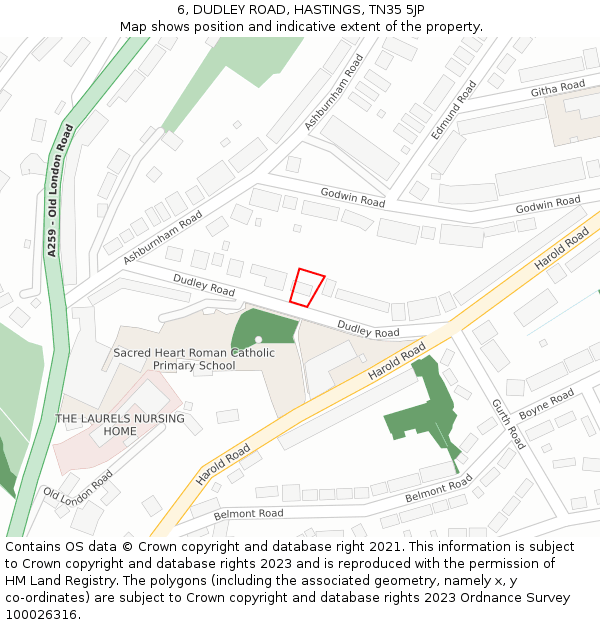 6, DUDLEY ROAD, HASTINGS, TN35 5JP: Location map and indicative extent of plot