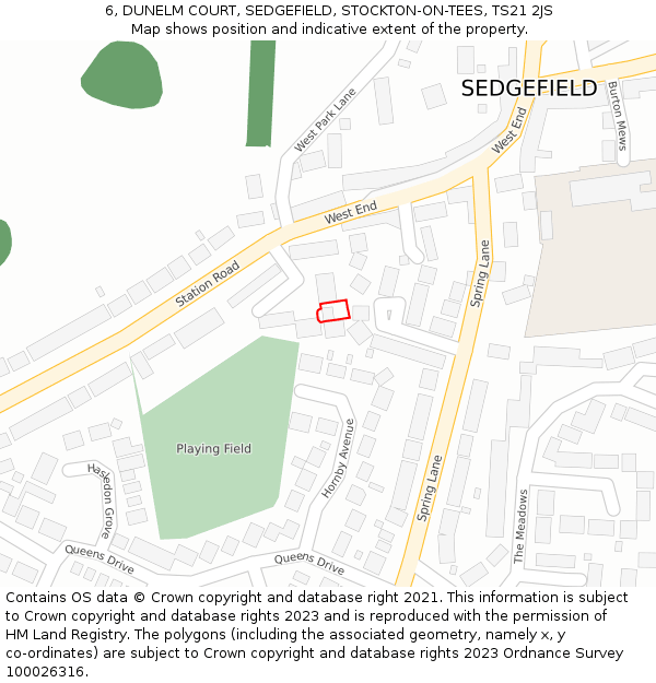 6, DUNELM COURT, SEDGEFIELD, STOCKTON-ON-TEES, TS21 2JS: Location map and indicative extent of plot