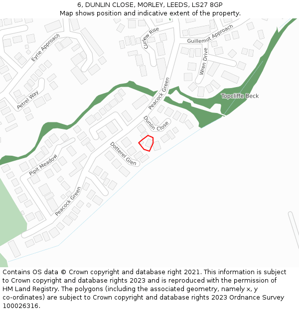 6, DUNLIN CLOSE, MORLEY, LEEDS, LS27 8GP: Location map and indicative extent of plot