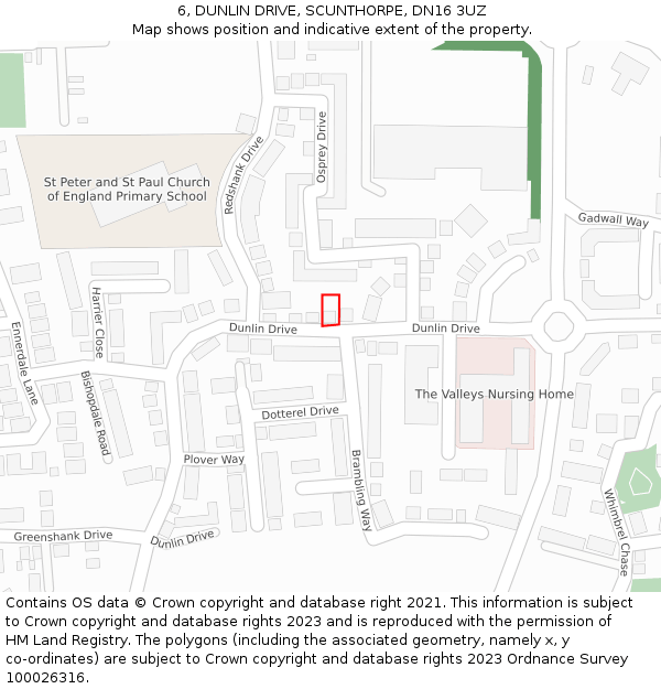 6, DUNLIN DRIVE, SCUNTHORPE, DN16 3UZ: Location map and indicative extent of plot