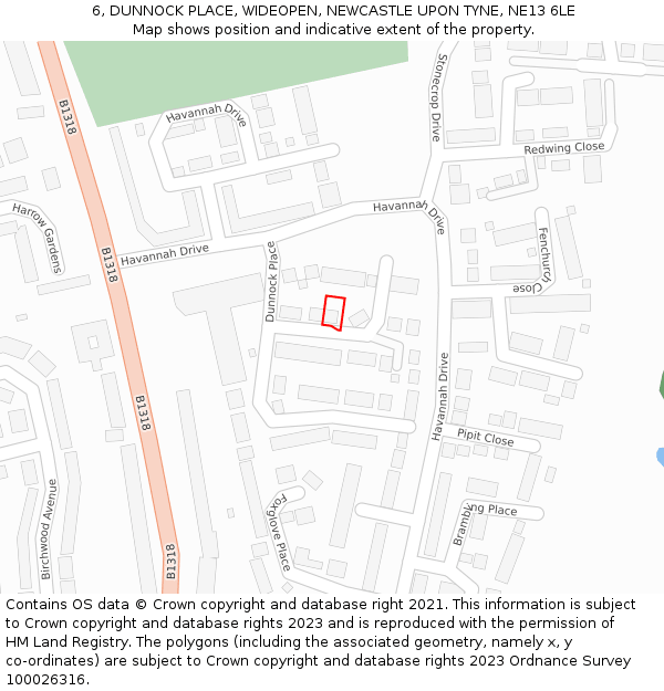 6, DUNNOCK PLACE, WIDEOPEN, NEWCASTLE UPON TYNE, NE13 6LE: Location map and indicative extent of plot