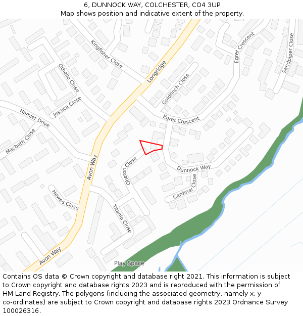 6, DUNNOCK WAY, COLCHESTER, CO4 3UP: Location map and indicative extent of plot