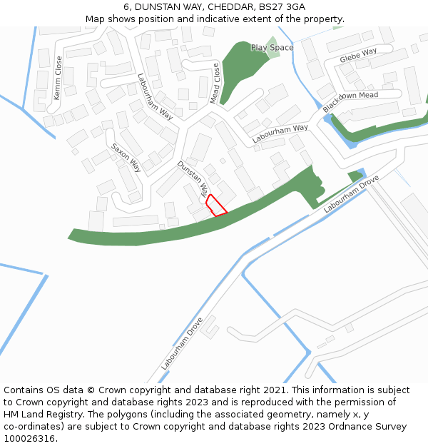 6, DUNSTAN WAY, CHEDDAR, BS27 3GA: Location map and indicative extent of plot