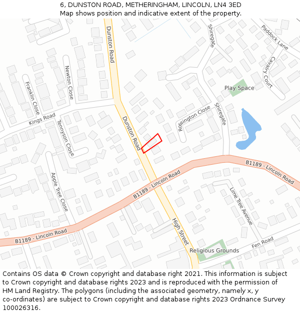 6, DUNSTON ROAD, METHERINGHAM, LINCOLN, LN4 3ED: Location map and indicative extent of plot