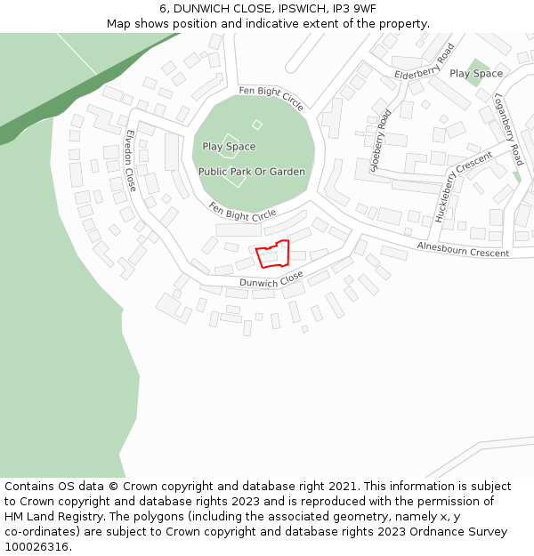 6, DUNWICH CLOSE, IPSWICH, IP3 9WF: Location map and indicative extent of plot