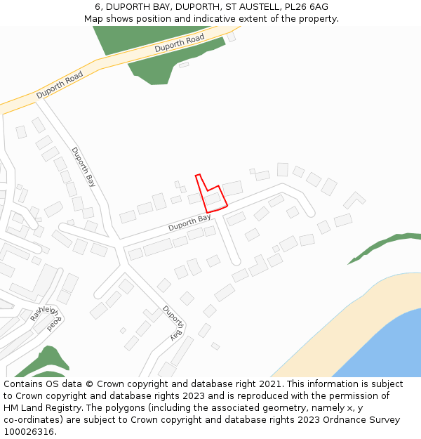 6, DUPORTH BAY, DUPORTH, ST AUSTELL, PL26 6AG: Location map and indicative extent of plot