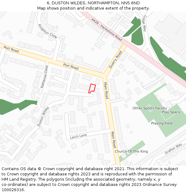 6, DUSTON WILDES, NORTHAMPTON, NN5 6ND: Location map and indicative extent of plot