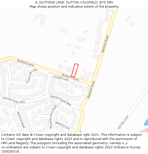 6, DUTTONS LANE, SUTTON COLDFIELD, B75 5RH: Location map and indicative extent of plot