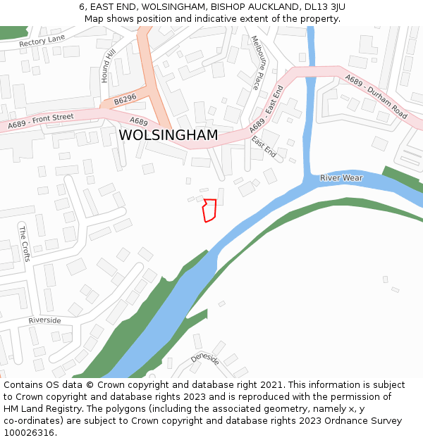 6, EAST END, WOLSINGHAM, BISHOP AUCKLAND, DL13 3JU: Location map and indicative extent of plot